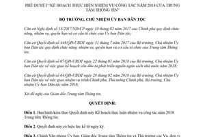 Quyết định 156/QĐ-UBDT 2018 Kế hoạch thực hiện nhiệm vụ công tác Trung tâm Thông tin