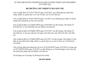 Quyết định 157/QĐ-UBDT 2018 phê duyệt chi phí xuất bản phát hành Tạp chí Nghiên cứu Dân tộc