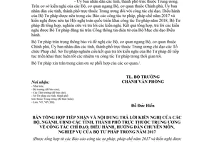 Công văn 358/BTP-VP 2018 trả lời kiến nghị của các Bộ ngành Uỷ ban nhân dân tỉnh thành phố