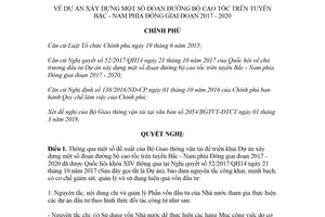 Nghị quyết 20/NQ-CP 2018 Dự án xây dựng một số đoạn đường bộ cao tốc tuyến Bắc Nam phía Đông