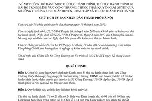 Quyết định 1405/QĐ-UBND 2018 công bố danh mục thủ tục Công Thương Ủy ban cấp huyện Hà Nội