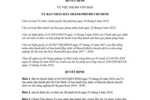 Quyết định 10/2018/QĐ-UBND bãi bỏ văn bản do Hồ Chí Minh