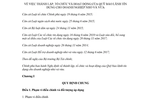 Nghị định 34/2018/NĐ-CP tổ chức hoạt động của Quỹ bảo lãnh tín dụng cho doanh nghiệp nhỏ và vừa