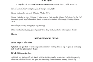 Decree 40/2018/ND-CP providing regulatory framework for multi level marketing