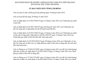 Quyết định 08/2018/QĐ-UBND bảng hệ số điều chỉnh giá đất Đạ Tẻh Lâm Đồng