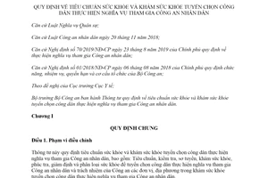 Thông tư 45/2019/TT-BCA tiêu chuẩn sức khỏe công dân thực hiện nghĩa vụ Công an nhân dân