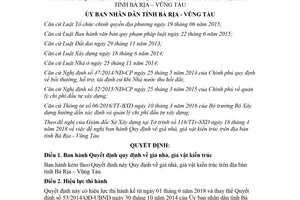 Quyết định 13/2018/QĐ-UBND quy định về giá nhà giá vật kiến trúc Vũng Tàu