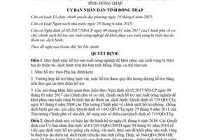 Quyết định 11/2018/QĐ-UBND mức hỗ trợ sản xuất nông nghiệp để khôi phục sản xuất Đồng Tháp