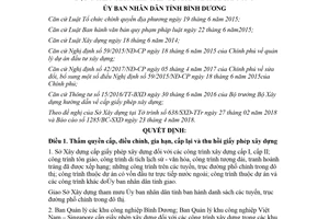 Quyết định 13/2018/QĐ-UBND quy định cấp giấy phép xây dựng công trình Bình Dương