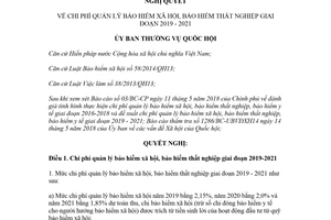 Nghị quyết 528/2018/UBTVQH14 chi phí quản lý bảo hiểm xã hội bảo hiểm thất nghiệp