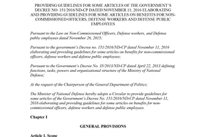 Circular 162/2017/TT-BQP guidelines 151/2016/ND-CP benefits for non commissioned officers