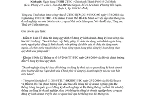 Công văn 1734/TCT-KK 2018 cập nhật thông tin chi nhánh ngân hàng nước ngoài tại Việt Nam