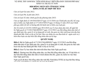 Nghị quyết 114/2018/NQ-HĐND bãi bỏ 71/2012/NQ-HĐND17 mức thu phí vệ sinh Bắc Ninh