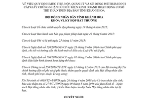 Nghị quyết 01/2018/NQ-HĐND phí thẩm định giấy chứng nhận cơ sở thể thao Khánh Hòa