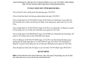 Quyết định 09/2018/QĐ-UBND quản lý hoạt động tổ chức phi chính phủ nước ngoài Khánh Hòa