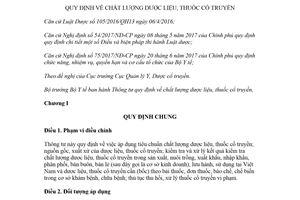 Circular 13/2018/TT-BYT quality of herbal ingredidents and traditional drugs