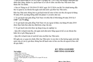 Thông báo 2587/TB-KBNN 2018 tỷ giá hạch toán ngoại tệ tháng 06