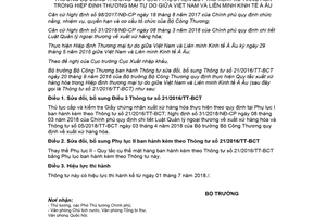 Thông tư 11/2018/TT-BCT sửa đổi Thông tư 21/2016/TT-BCT Quy tắc xuất xứ hàng hóa