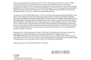 Công văn 2921/TCHQ-GSQL 2018 xử lý 16 tờ khai xuất khẩu của Công ty Active Việt Nam