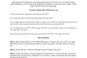 Quyết định 16/2018/QĐ-UBND bãi bỏ Quyết định 12/2013/QĐ-UBND cử cán bộ đi đào tạo Gia Lai