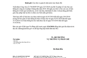 Công văn 2052/LĐTBXH-PC 2018 báo cáo thống kê công tác tư pháp 6 tháng đầu năm