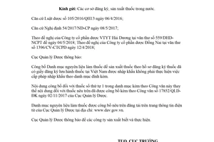 Công văn 9907/QLD-ĐK 2018 nguyên liệu làm thuốc được nhập khẩu không phải thực hiện cấp phép