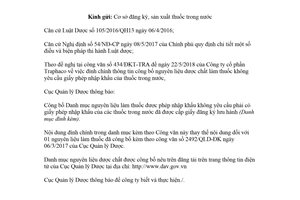 Công văn 9511/QLD-ĐK 2018 đính chính danh mục nguyên liệu dược chất làm thuốc được nhập khẩu