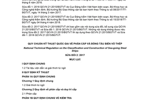 Quy chuẩn kỹ thuật quốc gia QCVN 21:2015/BGTVT/SĐ2:2017 về Phân cấp và đóng tàu biển vỏ thép - Sửa đổi 2:2017