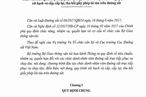 Thông tư 33/2018/TT-BGTVT tiêu chuẩn chức danh nhiên viên đường sắt trực tiếp phục vụ chạy tàu