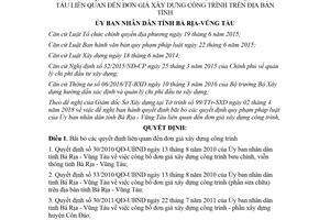 Quyết định 10/2018/QĐ-UBND bãi bỏ quyết định liên quan đến đơn giá xây dựng công trình Vũng Tàu