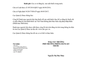 Công văn 9995/QLD-ĐK 2018 danh mục nguyên liệu làm thuốc không phải thực hiện cấp phép