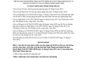 Quyết định 29/2018/QĐ-UBND sửa đổi Quyết định 83/2017/QĐ-UBND Ninh Thuận