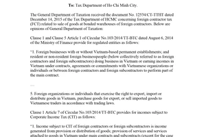 Official Dispatch 2389/TCT-CS 2016 concerning foreign contractor tax FCT related to sale of goods