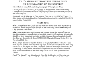 Quyết định 847/QĐ-UBND 2018 công bố thủ tục nhận hồ sơ qua bưu chính Sở Khoa học Ninh Thuận