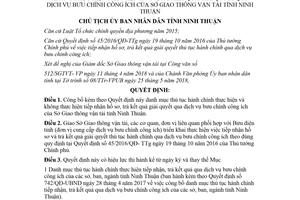 Quyết định 848/QĐ-UBND 2018 công bố thủ tục nhận hồ sơ qua bưu chính Sở Giao thông Ninh Thuận