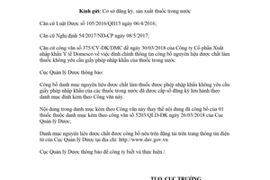 Công văn 8998/QLD-ĐK 2018 đính chính danh mục dược chất không cần giấy phép nhập khẩu