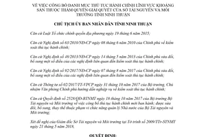 Quyết định 865/QĐ-UBND 2018 danh mục thủ tục hành chính khoáng sản Sở Tài nguyên Ninh Thuận