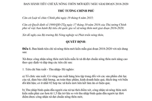 Quyết định 691/QĐ-TTg 2018 tiêu chí xã nông thôn mới kiểu mẫu