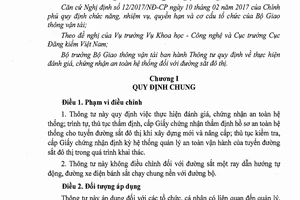 Thông tư 31/2018/TT-BGTVT thực hiện đánh giá chứng nhận an toàn hệ thống đường sắt đô thị