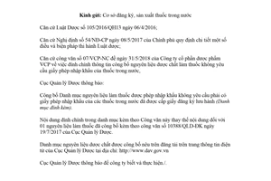 Công văn 10155/QLD-ĐK 2018 đính chính danh mục nguyên liệu dược chất làm thuốc nhập khẩu