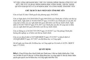 Quyết định 1094/QĐ-UBND 2018 thủ tục hành chính Sở hữu trí tuệ khoa học công nghệ Phú Yên
