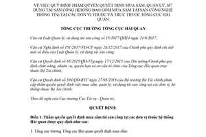 Quyết định 1610/QĐ-TCHQ 2018 thẩm quyền quyết định mua sắm quản lý sử dụng tài sản công