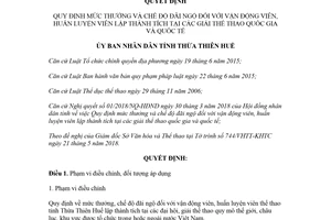 Quyết định 32/2018/QĐ-UBND mức thưởng chế độ đãi ngộ vận động viên huấn luyện viên Huế