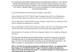 Thông tư 38/2018/TT-BGTVT sửa đổi Định mức kinh tế kỹ thuật kèm theo 76/2014/TT-BGTVT