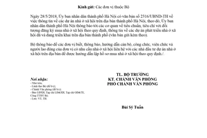 Công văn 2258/LĐTBXH-VP 2018 thông tin về dự án nhà ở xã hội trên địa bàn thành phố Hà Nội