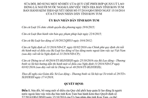 Quyết định 13/2018/QĐ-UBND sửa đổi Quy chế quản lý lao động là người nước ngoài Kon Tum