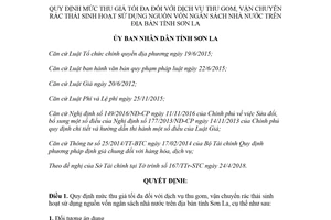 Quyết định 11/2018/QĐ-UBND giá tối đa dịch vụ thu gom vận chuyển rác thải sinh hoạt Sơn La