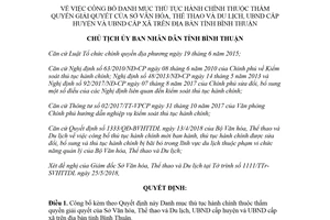 Quyết định 1483/QĐ-UBND 2018 thủ tục Sở Văn hóa Thể thao Du lịch Ủy ban huyện xã Bình Thuận