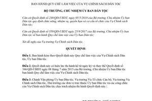 Quyết định 326/QĐ-UBDT 2018 Quy chế làm việc của Vụ Chính sách Dân tộc