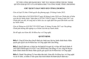 Quyết định 1052/QĐ-UBND 2018 công bố danh mục thủ tục hành chính Sở Khoa học Lâm Đồng